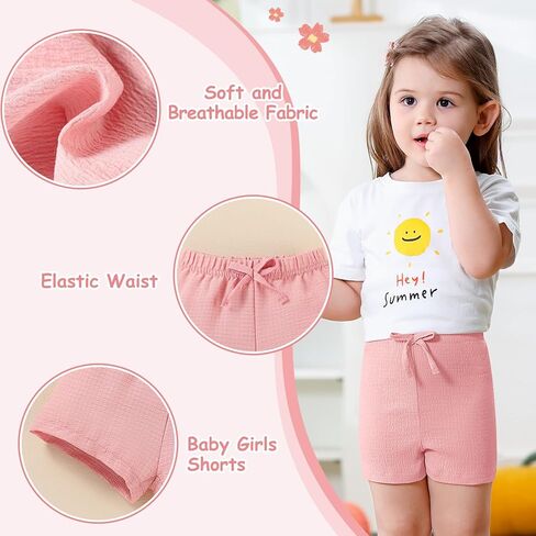 U·nikaka 2-Pack Toddler Girls Shorts with Bow Casual Solid Baby Shorts Athletic Infant Girls Playing Pants Summer 6M-3Y in Kuwait