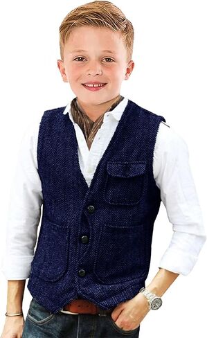 Retro Boys Tweed Vest for Kids Formal Dress Herringbone Suit Vest for Toddler Boy Wedding Waistcoat in Saudi Arabia