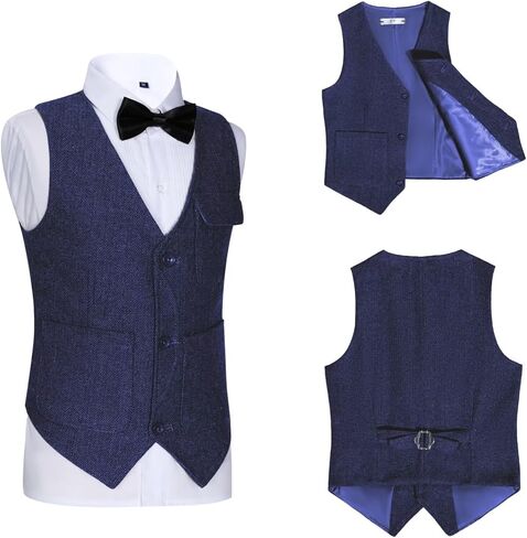 Retro Boys Tweed Vest for Kids Formal Dress Herringbone Suit Vest for Toddler Boy Wedding Waistcoat in Saudi Arabia