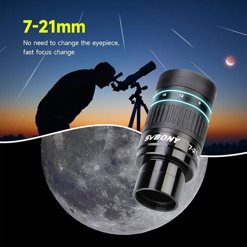 Svbony SV135 1.25 "Zoom Eyepiece ، Zoom من 7 إلى 21 ملم Telescope Eyepiece 5 Element 3 ، ملحقات التلسكوب للتلسكوبات الفلكية البصرية السديم in Kuwait