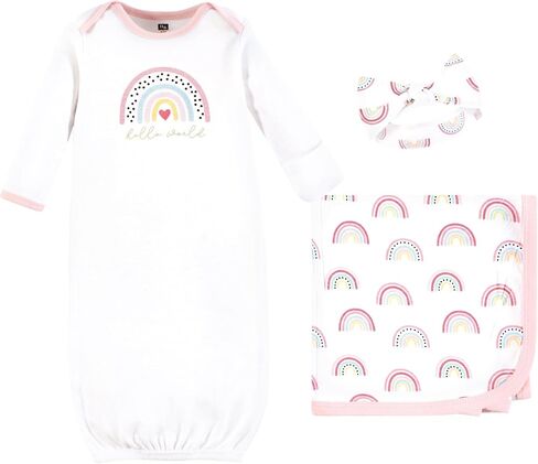 Hudson Baby Unisex Baby Gown, Swaddle Blanket and Cap or Headband, 0-6 Months in Kuwait