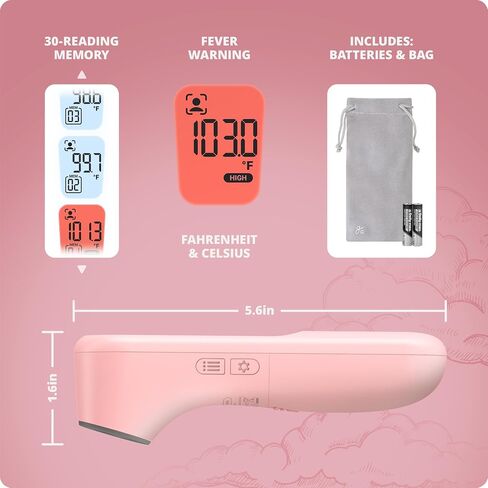 Greater Goods No-Touch Infrared Digital Thermometer for Adults, Kids, and Babies, Forehead Thermometer with Ergonomic Grip, Fever Alarm, HSA FSA Eligible, Blush Pink in Saudi Arabia