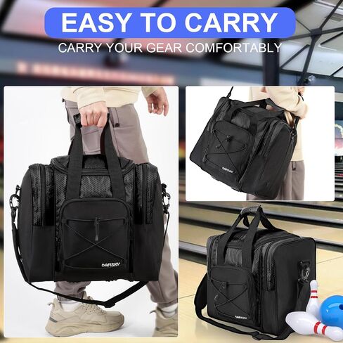 Bowling Ball Bag for Single Ball - Bowling Ball Tote Bag with Padded Ball Holder, 2 Pockets fit Bowling Shoes Up to Mens Size 14 and Accessories in Kuwait