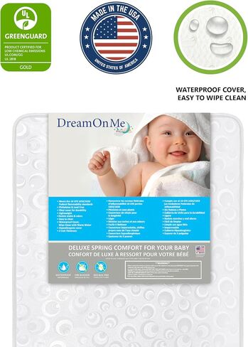 Dream On Me 3" Innerspring Mini Crib Mattress in White, Waterproof Cover with Lock Stitch Venting in Saudi Arabia