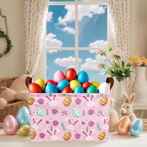 Kid Large Empty Easter Basket Personalized Fabric Bunny Easter Basket for Boy and Girl (Happy Rabbit Easter Egg) in Saudi Arabia