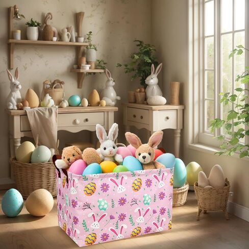 Kid Large Empty Easter Basket Personalized Fabric Bunny Easter Basket for Boy and Girl (Happy Rabbit Easter Egg) in Saudi Arabia