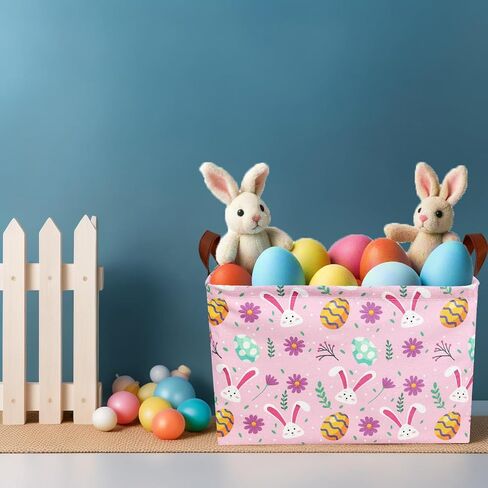 Kid Large Empty Easter Basket Personalized Fabric Bunny Easter Basket for Boy and Girl (Happy Rabbit Easter Egg) in Saudi Arabia