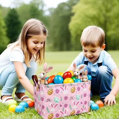 Kid Large Empty Easter Basket Personalized Fabric Bunny Easter Basket for Boy and Girl (Happy Rabbit Easter Egg) in Saudi Arabia