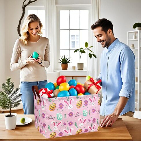 Kid Large Empty Easter Basket Personalized Fabric Bunny Easter Basket for Boy and Girl (Happy Rabbit Easter Egg) in Saudi Arabia