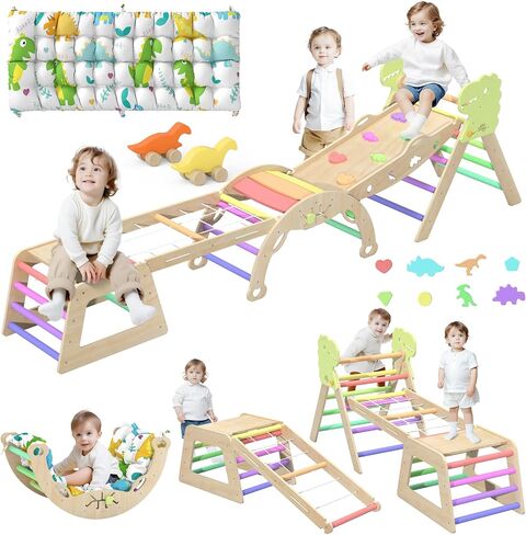 Large Pikler Triangle Set with Pillow Foldable Toddler Climbing Toys Indoor Climbing Toys for Toddlers Inside Montessori All in 1 Pikler Climbing Set with Maze, Shape Sorter, Car Toys in Saudi Arabia