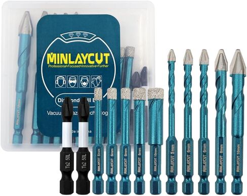 Tile Glass Drill Bits - 12PCS 3/16"-3/8" Diamond Drill Bits Set for Procelain Ceramic Tile Glass Wood Plastic PVC,Drill Bit with 1/4 Inch Quick Change Hex Shank in Saudi Arabia