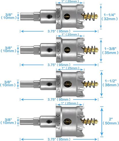 4 Pcs TCT Hole Saw Drill Bit Set,3/4" to 1-1/2" Tungsten Carbide Hole Saws Kit for Stainless Steel Hard Metal Plastic Wood, 1" Cut Depth, with Detachable Pilot Drill Bits, Allen Wrench in Kuwait