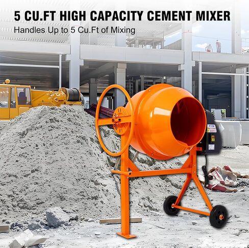5 Cu. Ft Cement Mixer, Electric Concrete Mixer, 650W 1/3 HP Heavy Duty Concrete Mud Mixer Tools, Portable Concrete Cement Mixer with Wheels and Stand for Mortar, Stucco and Fodder in Saudi Arabia