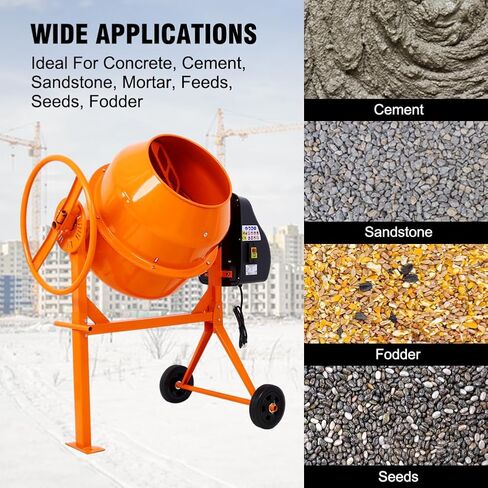 5 Cu. Ft Cement Mixer, Electric Concrete Mixer, 650W 1/3 HP Heavy Duty Concrete Mud Mixer Tools, Portable Concrete Cement Mixer with Wheels and Stand for Mortar, Stucco and Fodder in Saudi Arabia