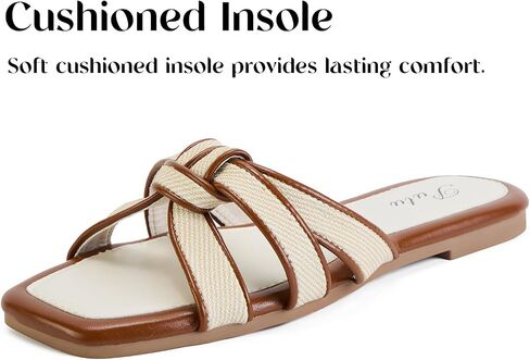 Putu Women's Flat Sandals Crisscross Strap Slide Sandals For Vacation | Cute Summer Sandals With Knot,Square Toe in Saudi Arabia