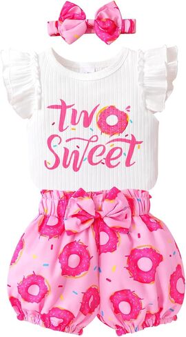 Happy Town Toddler Baby Girl Two Sweet 2nd Birthday Outfits Shorts Set Bowknot 2T Shirts Summer Clothes with Headband in Saudi Arabia
