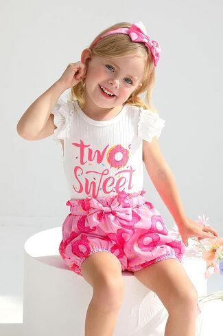 Happy Town Toddler Baby Girl Two Sweet 2nd Birthday Outfits Shorts Set Bowknot 2T Shirts Summer Clothes with Headband in Saudi Arabia
