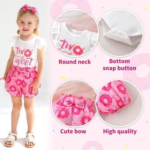 Happy Town Toddler Baby Girl Two Sweet 2nd Birthday Outfits Shorts Set Bowknot 2T Shirts Summer Clothes with Headband in Saudi Arabia