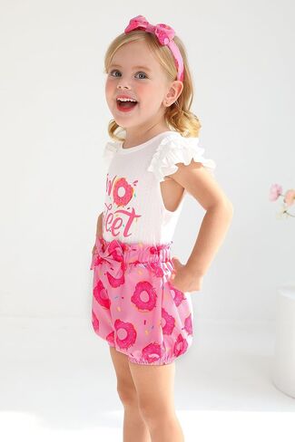 Happy Town Toddler Baby Girl Two Sweet 2nd Birthday Outfits Shorts Set Bowknot 2T Shirts Summer Clothes with Headband in Saudi Arabia