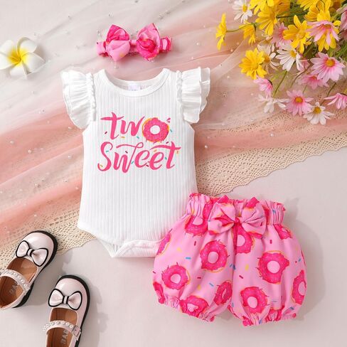 Happy Town Toddler Baby Girl Two Sweet 2nd Birthday Outfits Shorts Set Bowknot 2T Shirts Summer Clothes with Headband in Saudi Arabia