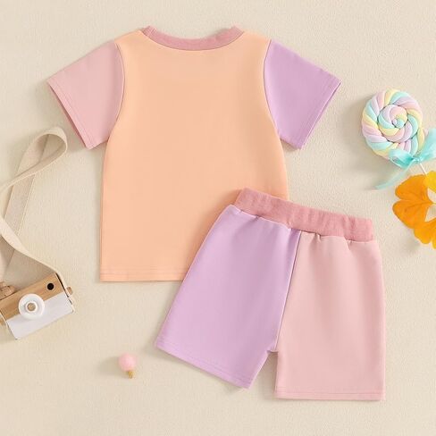 Sejardin Toddler طفلة فتاة صيفية ملابس قصيرة الأكمام رسالة T قميص قمم وتمتد شورتات غير رسمية الزي الرضيع in Kuwait