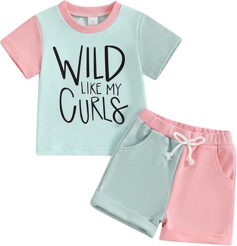 Wztyyds Toddler Girl Girl Lettion Letter Print Short Sleeve Round Dound Doun in Kuwait