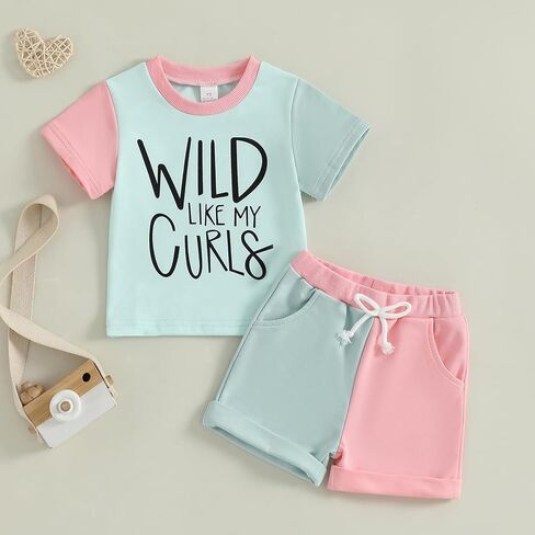 Wztyyds Toddler Girl Girl Lettion Letter Print Short Sleeve Round Dound Doun in Kuwait