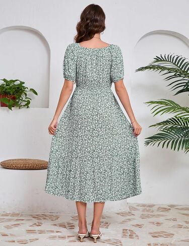 KOJOOIN Womens Maternity Puff Short Sleeve Summer Casual Boho Dress V Neck Flowy A Line Maxi Dress for Photoshoot Baby Shower in Saudi Arabia