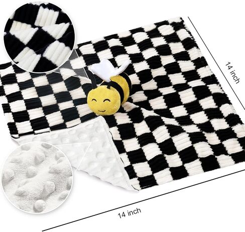 Baby Lovey Blanket for Boys Girls Super Soft Checkerboard Gingham with Minky Dot Fabric Backing Penguin Stuffed Animal Lovely Snuggle Toy Black 14 Inch in Saudi Arabia