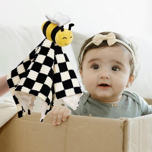 Baby Lovey Blanket for Boys Girls Super Soft Checkerboard Gingham with Minky Dot Fabric Backing Penguin Stuffed Animal Lovely Snuggle Toy Black 14 Inch in Saudi Arabia