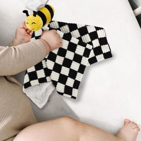 Baby Lovey Blanket for Boys Girls Super Soft Checkerboard Gingham with Minky Dot Fabric Backing Penguin Stuffed Animal Lovely Snuggle Toy Black 14 Inch in Saudi Arabia