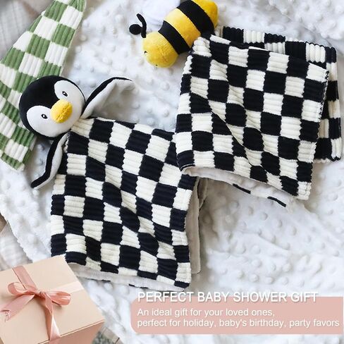 Baby Lovey Blanket for Boys Girls Super Soft Checkerboard Gingham with Minky Dot Fabric Backing Penguin Stuffed Animal Lovely Snuggle Toy Black 14 Inch in Saudi Arabia