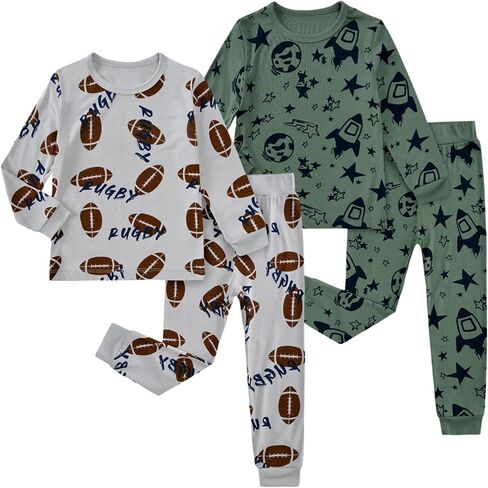 Feidoog Baby Bamboo Pajamas Set Toddler Boys 4-Piece Long Sleeve Snug Fit Sleepwear Pjs 2-7Y in Saudi Arabia