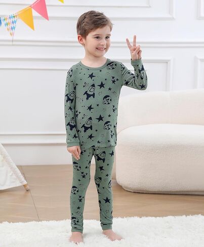Feidoog Baby Bamboo Pajamas Set Toddler Boys 4-Piece Long Sleeve Snug Fit Sleepwear Pjs 2-7Y in Saudi Arabia