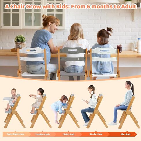 Ezebaby Wooden High Chair Grow with Your Child, Foldable Baby High Chairs with Adjustable Seat and Footrest Heights, High Chair for Babies and Toddlers with Cushion and Large Double Layer Tray(White) in Saudi Arabia