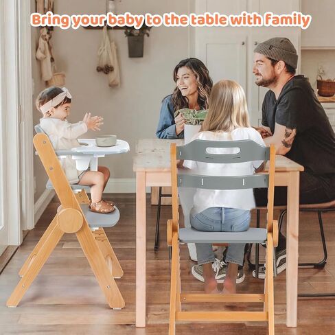 Ezebaby Wooden High Chair Grow with Your Child, Foldable Baby High Chairs with Adjustable Seat and Footrest Heights, High Chair for Babies and Toddlers with Cushion and Large Double Layer Tray(White) in Saudi Arabia