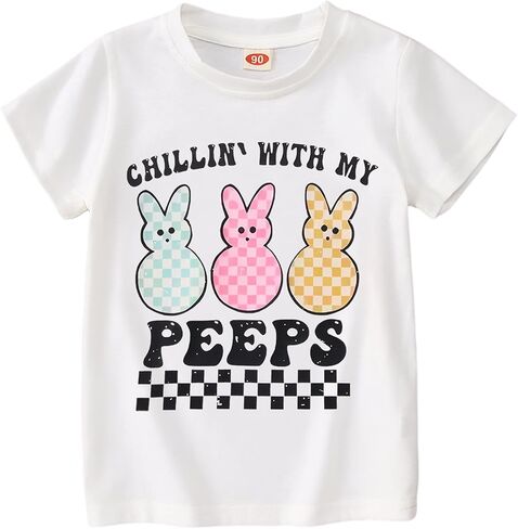 BOUTIKOME Toddler Boys Girls Easter Shirts Baby Bunny T-shirt Kids Short Sleeve Tees Chillin’ with My Peeps Tops in Saudi Arabia