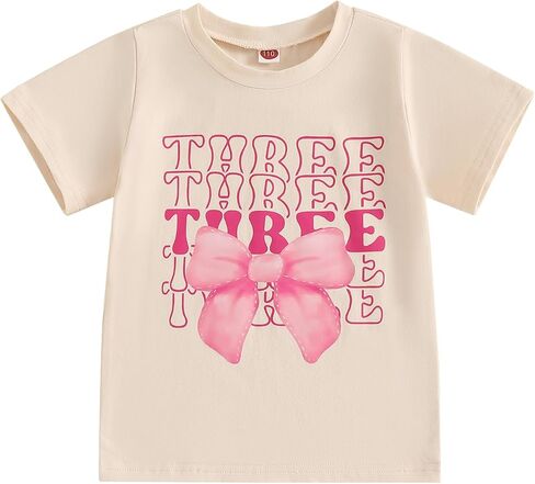 Toddler Baby Girl 1st 2nd 3rd 4th Birthday Outfit Bow One Two Three Four Year Old Short Sleeve T-Shirt Summer Clothes in Kuwait