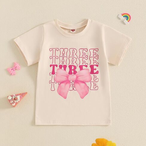 Toddler Baby Girl 1st 2nd 3rd 4th Birthday Outfit Bow One Two Three Four Year Old Short Sleeve T-Shirt Summer Clothes in Kuwait