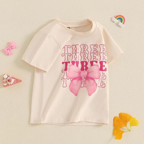 Toddler Baby Girl 1st 2nd 3rd 4th Birthday Outfit Bow One Two Three Four Year Old Short Sleeve T-Shirt Summer Clothes in Kuwait