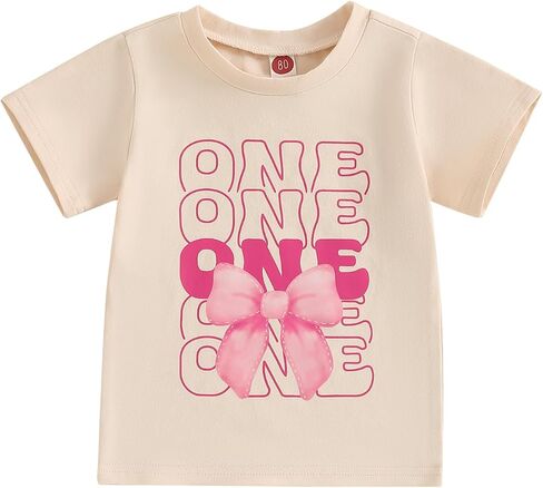 Toddler Baby Girl 1st 2nd 3rd 4th Birthday Outfit Bow One Two Three Four Year Old Short Sleeve T-Shirt Summer Clothes in Kuwait