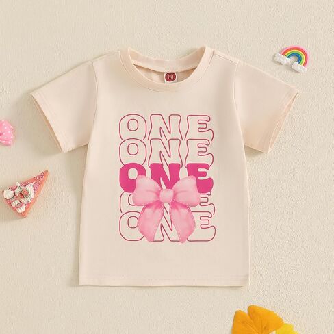 Toddler Baby Girl 1st 2nd 3rd 4th Birthday Outfit Bow One Two Three Four Year Old Short Sleeve T-Shirt Summer Clothes in Kuwait