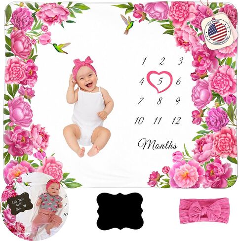 Baby Milestone Blanket for Boy, Monthly Milestone Safari Baby Blanket for Boys, Milestone Blanket Animals Theme, Baby Milestone Blanket for Baby Boy Includes Wreath, 50"x40" in Kuwait