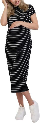 Motherhood Maternity Women's Mock Neck Rib Knit Pregnancy Midi Bodycon Dress in Saudi Arabia