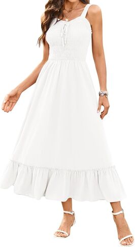 Arolina Women's Summer Floral Boho Dress 2025 Square Neck Maxi Dresses Solid Color Ruffle Beach Vacation Long Sundress in Kuwait