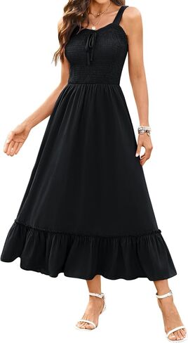 Arolina Women's Summer Floral Boho Dress 2025 Square Neck Maxi Dresses Solid Color Ruffle Beach Vacation Long Sundress in Kuwait