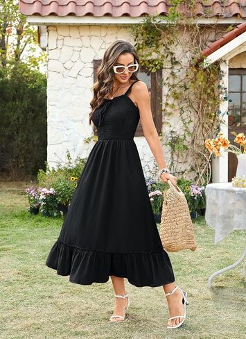 Arolina Women's Summer Floral Boho Dress 2025 Square Neck Maxi Dresses Solid Color Ruffle Beach Vacation Long Sundress in Kuwait