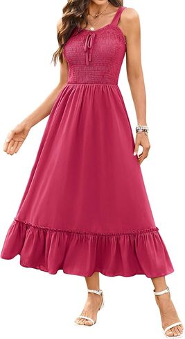 Arolina Women's Summer Floral Boho Dress 2025 Square Neck Maxi Dresses Solid Color Ruffle Beach Vacation Long Sundress in Saudi Arabia