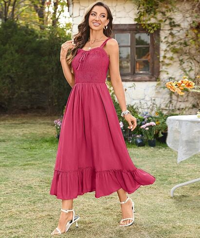 Arolina Women's Summer Floral Boho Dress 2025 Square Neck Maxi Dresses Solid Color Ruffle Beach Vacation Long Sundress in Saudi Arabia