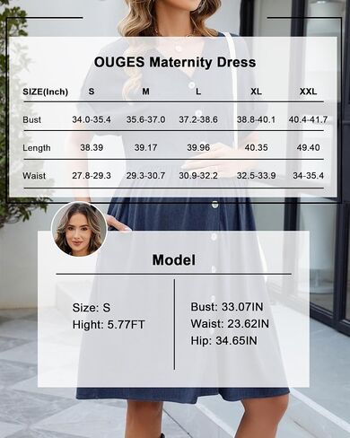 OUGES Womens 2025 Summer Maternity Dress Short Sleeve V Neck Button Down Pregnancy Casual Maternity Clothes with Pockets in Kuwait